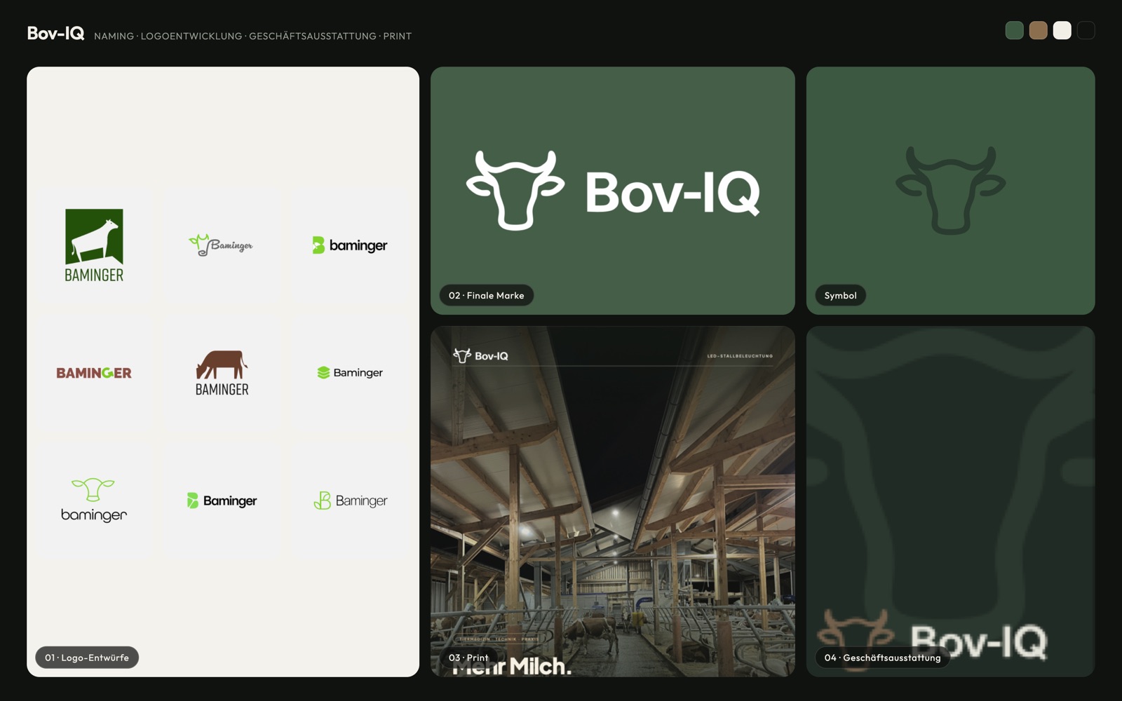 Bov-IQ Brand-Board – Logo-Entwürfe, finale Marke, Geschäftsausstattung und Print