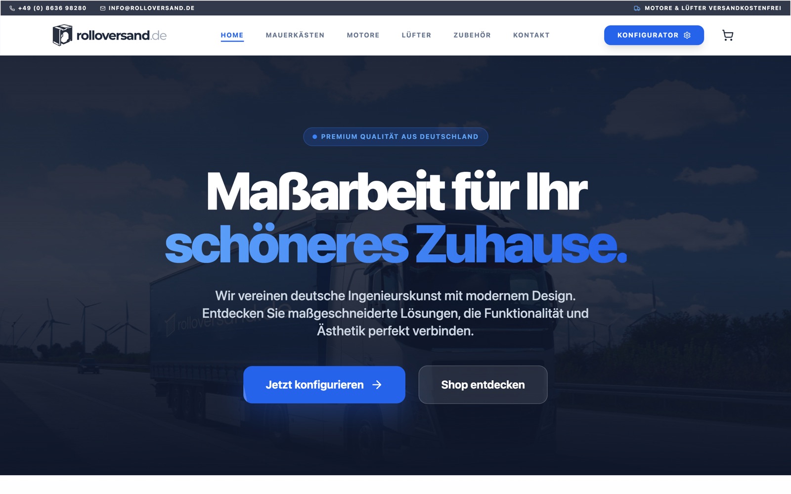 Startseite von rolloversand.de – Rollladenkästen nach Maß
