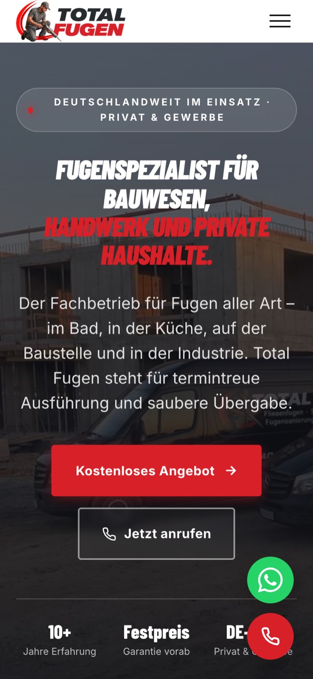 total-fugen.de auf dem Smartphone