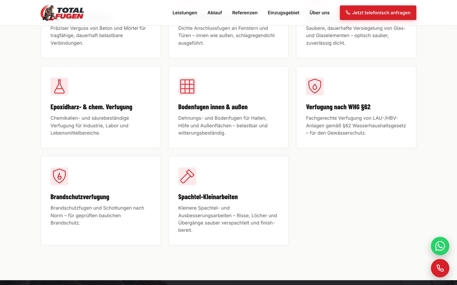 Leistungsübersicht auf total-fugen.de